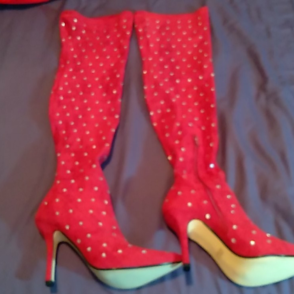Fashion Nova Rhinestone boots red 7.5